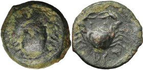 Sicily. Motya. AE Onkia, c. 415-397 BC. D/ Head of female facing slightly right. R/ Crab. Punic legend below. CNS 4; SNG ANS -; Jenkins, Punic pl. 23,...