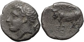 Sicily. Panormos. AR Litra, c. 409-380 BC. D/ Head of youthful river god left; behind, dolphin. R/ Man-headed bull standing left, head facing. Cf. Jen...