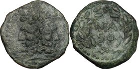 Sicily. Panormos. AE As, after 241 BC. D/ Laureate and bearded head of Janus; I above. R/ NA/SO in two lines within laurel-wreath; star pattern of pel...