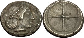 Sicily. Syracuse. Deinomenid Tyranny (485-466 BC). AR Obol, struck circa 475-470 BC. D/ Diademed head of Arethusa right. R/ Wheel of four spokes. Boeh...