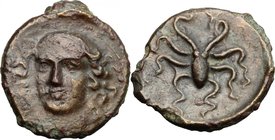 Sicily. Syracuse. Second Democracy (466-405 BC). AE Trias, c. 405 BC. D/ Head of nymph facing slightly left, wearing necklace. R/ Octopus. CNS 29; SNG...