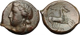 Sicily. Syracuse. Agathokles (317-289 BC). AE 22 mm. D/ Head of Kore left, wreathed with grain ears. R/ Nike in biga right. CNS 125; SNG ANS 772. AE. ...