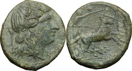 Sicily. Syracuse. Hiketas II (287-278 BC). AE Litra. D/ ΣΥΡΑΚΟΣΙΩΝ.Wreathed head of Persephone right; torch behind. R/ Charioteer driving biga right; ...