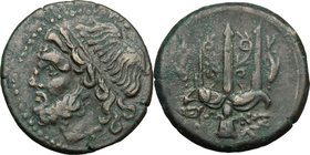 Sicily. Syracuse. Hieron II (274-216 BC). AE 21 mm. D/ Diademed head of Poseidon left. R/ ΙΕΡΩΝΟΣ. Ornamented trident; dolphin to either side; below t...
