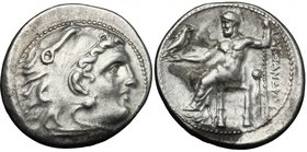 Continental Greece. Kings of Macedon. Alexander III "the Great" (336-323 B.C.). AR Drachm, Magnesia ad Meandrum mint, 323-319 BC. D/ Head of Herakles ...