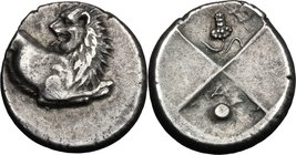 Continental Greece. Thrace, Chersonesos. AR Hemidrachm, c. 400-350 BC. D/ Forepart of lion right, head reverted. R/ Quadripartite incuse square; A ove...