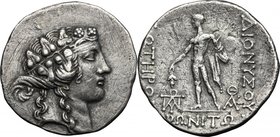 Continental Greece. Thrace, Maroneia. AR Tetradrachm, c. 189/8-49/5 BC. D/ Wreathed head of young Dionysos right. R/ Dionysos standing half-left, hold...