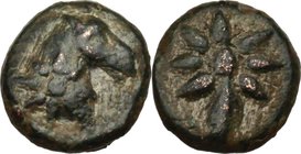 Greek Asia. Pontos, uncertain mint. AE 11 mm, circa 130-100 BC. D/ Head of horse right, with star of eight points on its neck. R/ Comet star of eight ...
