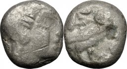 Greek Asia. Judaea. Greco-Palestinian. AR Drachm, Gaza mint, 4th century BC. D/ Head of Athena right. R/ AΘΕ. Owl standing right. Cf. SNG ANS Palestin...