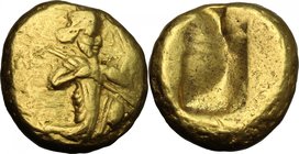 Greek Asia. Persia, Achaemenid Empire. Darios I to Xerxes II (c. 485-420 BC.). AV Daric. Lydio-Milesian standard. Sardes mint. D/ Persian king or hero...