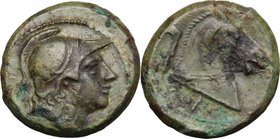 Anonymous. AE Litra, c. 241-235 BC. D/ Helmeted head of beardless Mars right. R/ Bridled horse's head right; behind, sickle; below, ROMA. Cr. 25/3. HN...