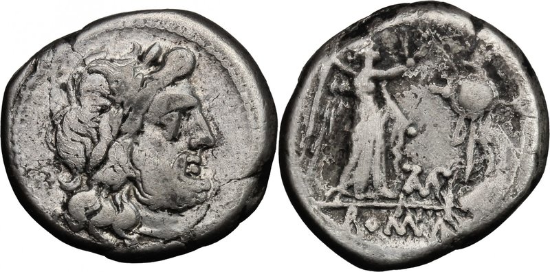 Cn. Baebius Tamphilus. AR Victoriatus, c. 194-190 BC. D/ Laureate head of Jupite...
