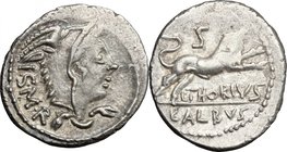 L. Thorius Balbus. AR Denarius, 105 BC. D/ Head of Juno of Lanuvium right, wearing goat's skin, I.S.M.R. behind. R/ Bull charging right, S above, L. T...