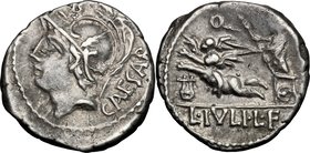 L. Julius L.f. Caesar. AR Denarius, 103 BC. D/ Helmeted head of Mars left; behind, CAESAR; above, [Q]. R/ Venus in biga of Cupids left, holding sceptr...