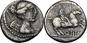 Q. Titius. AR Quinarius, 90 BC. D/ Draped bust of Victory right. R/ Pegasus right; below, Q. TITI. Cr. 341/3. B. 3. AR. g. 1.67 mm. 13.00 Rough surfac...