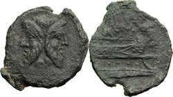 Q. Titius. AE As, 90 BC. D/ Laureate head of Janus. R/ Prow right; above, [Q. TITI] ?. Cr. 341/4a. AE. g. 17.09 mm. 32.00 In excellent condition for i...