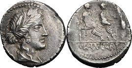 M. Fannius and L. Critonius. AR Denarius, 86 BC. D/ Draped bust of Ceres right; behind, AED PL. R/ Two male figures seated left on subsellium; on left...