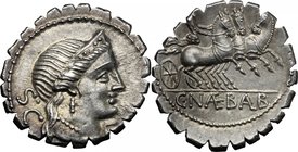 C. Naevius Balbus. AR Denarius serratus, 79 BC. D/ Diademed head of Venus right; before, letter; behind, SC. R/ Victory in triga right; in exergue, C....