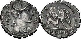 C. Hosidius C.f. Geta. AR Denarius serratus, 68 BC. D/ Draped bust of Diana right, with bow and quiver over shoulder; behind, GETA; before, III VIR. R...