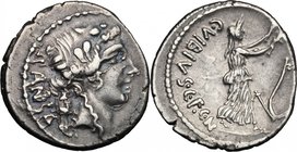C. Vibius C. f. C. n. Pansa Caetronianus. AR Denarius, 48 BC. D/ PANSA. Ivy-wreathed head of Liber right. R/ C VIBIVS CF CN. Ceres walking right with ...