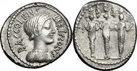 P. Accoleius Lariscolus. AR Denarius, 43 BC. D/ P. ACCOLEIVS LARISCOLVS. Draped bust of Diana Nemorensis right. R/ Triple cult statue of Diana Nemoren...
