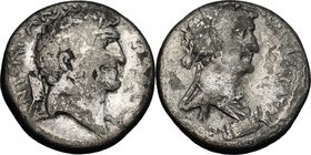 Cleopatra and Mark Antony. AR Denarius, 34 BC, Alexandria mint. D/ [CLEOPATRAE REGINAE REGVM FILIORVM REGVM]. Draped and diademed bust of Cleopatra ri...