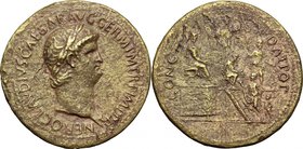 Nero (54-68). AE Sestertius, c. 63 AD. D/ NERO CLAVDIVS CAESAR AVG GERM PM TR P IMP P P. Laureate bust right, wearing aegis. R/ CONG II DAT POP. Nero ...