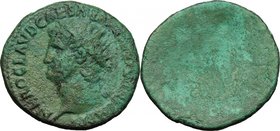 Nero (54-68). AE Dupondius. D/ NERO CLAVD CAESAR [...]IMP P P. Radiate head left. R/ Blank. AE. g. 14.19 mm. 29.50 R. Possibly a striking mistake. Lig...