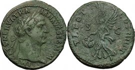 Trajan (98-117). AE As, 101-102 AD. D/ IMP CAES NERVA TRAIAN AVG FERM PM. Laureate head right. R/ TR POT COS IIII PP SC. Victory walking left holding ...