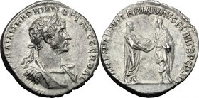 Hadrian (117-138). AR Denarius, 117 AD. D/ IMP [CAES]TRAIAN HADRIAN OPT AVG GER DAC. Laureate and cuirassed bust right. R/ PARTHIC DIVI TRAIAN AVG F P...