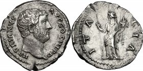 Hadrian (117-138). AR Denarius. “Travel series” issue. Rome mint. Struck circa AD 134-138. D/ HADRIANVS AVG COS III P P. Bare head right. R/ ITALIA. I...