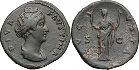 Faustina I, wife of Antoninus Pius (died 141 AD). AE Sestertius, c. 146-161 AD. D/ DIVA FAVSTINA. Draped bust right. R/ AVGVSTA SC. Ceres standing lef...