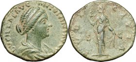 Lucilla, wife of Lucius Verus (died 183 AD). AE As. D/ LVCILLAE AVG ANTONINI AVG F. Draped bust right. R/ PVDICITIA SC. Pudicitia standing left, holdi...