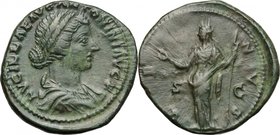 Lucilla, wife of Lucius Verus (died 183 AD). AE As, struck under Marcus Aurelius. D/ LVCILLAE AVG ANTONINI AVG F. Draped bust right. R/ VENVS SC. Venu...