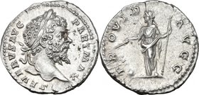 Septimius Severus (193-211). AR Denarius, 200-201 AD. D/ SEVERVS AVG PART MAX. Laureate head right. R/ PROVID AVGG. Providentia standing left, holding...
