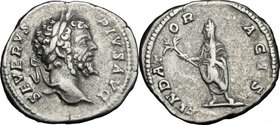 Septimius Severus (193-211). AR Denarius, struck circa 203 AD. D/ SEVERVS PIVS AVG. Laureate head right. R/ FVNDATOR PACIS. Septimius standing left, h...