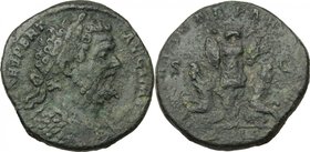Septimius Severus (193-211). AE Sestertius, 195 AD. D/ L SEPT SEV PERT AVG IMP [V]. Laureate and cuirassed bust right. R/ PART ARAB PART ADIAB COS II ...