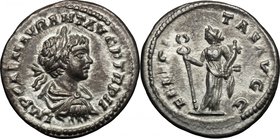 Caracalla (198-217). AR Denarius, Laodicea ad Mare mint, 199 AD. D/ IMP CAE M AVR ANT AVG P TR P II. Laureate, draped and cuirassed bust right. R/ FEL...