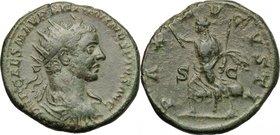 Elagabalus (218-222). AE Dupondius. D/ IMP CAES M AVR ANTONINVS PIVS AVG. Radiate, draped and cuirassed bust right. R/ PAX AVGVSTI SC. Pax walking lef...