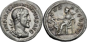 Maximinus I (235-238). AR Denarius, 235-236 AD. D/ IMP MAXIMINVS PIVS AVG. Laureate, draped and cuirassed bust right. R/ SALVS AVGVSTI. Salus seated l...