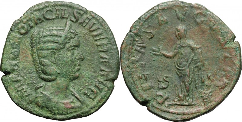 Otacilia Severa, wife of Philip I (244-249). AE Sestertius, 244 AD. D/ MARCIA OT...