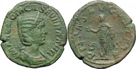 Otacilia Severa, wife of Philip I (244-249). AE Sestertius, 244 AD. D/ MARCIA OTACIL SEVERA AVG. Diademed and draped bust right. R/ PIETAS AVGVSTAE SC...