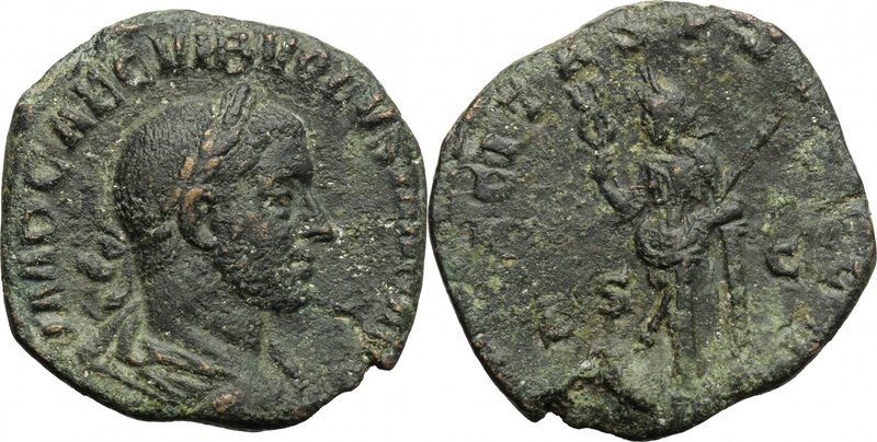 Volusian (251-253). AE Sestertius, 253 AD. D/ IMP CAE C VIB VOLVSIANO AVG. Laure...