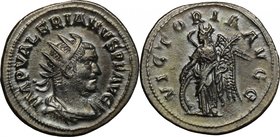 Valerian I (253-260). BI Antoninianus, 259 AD. Mediolanum mint. D/ Radiate, draped and cuirassed bust right. R/ Victory standing facing, head left, re...