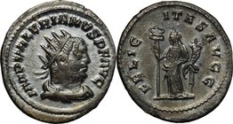Valerian I (253-260). BI Antoninianus, 257-259 AD. Antioch mint. D/ Radiate, draped and cuirassed bust right. R/ Felicitas standing facing, head left,...