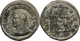 Valerian I (253-260). BI Antoninianus, 253-254 AD. Antioch mint. D/ Radiate and cuirassed bust left. R/ Emperors standing face to face, the one holdin...