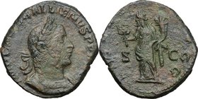 Gallienus (253-268). AE Sestertius, Rome mint. D/ IMP CP LIC GALLIENVS P F AVG. Laureate and cuirassed bust right. R/ LIBERALITAS AVGG SC. Liberalitas...