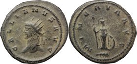 Gallienus (253-268). BI Antoninianus. Antioch mint. Struck 264-265 AD. D/ GALLIENVS AVG. Radiate and cuirassed bust left. R/ MINERVA AVG. Minerva stan...