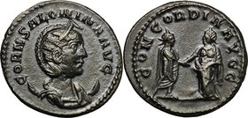 Salonina, wife of Gallienus (died 268 AD). BI Antoninianus, 255-258 AD. Antioch mint. D/ Diademed and draped bust right, set on crescent. R/ Emperor a...