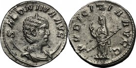 Salonina, wife of Gallienus (died 268 AD). BI Antoninianus, 258-259 AD. Antioch mint. D/ Diademed and draped bust right, set on crescent. R/ Pudicitia...